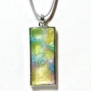 Handmade Yellow And Green Resin Pendant Necklace Waxed Cord 20" And Ext New